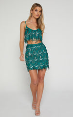 Khrizza Top - Sequin Diamond Mesh Cropped Cami Top in Emerald
