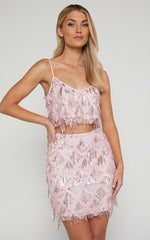 Khrizza Top - Sequin Diamond Mesh Cropped Cami Top in Pink
