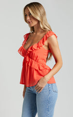 Kristina Top - Frill Detail V Neck Sleeveless in Orange