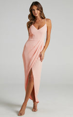 Lucky Day Midi Dress - V Neck Drape Dress in Blush