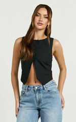 Lalisa Top - Tailored Crew Neck Crop Vest in Black