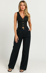 Larissa Trousers - Linen Mid Waisted Relaxed Straight Leg Trousers in Black