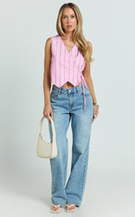 Layla Top - Wrap Over Top in Pink Stripe