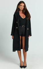Libee Coat - Double Breasted Longline Coat in Black