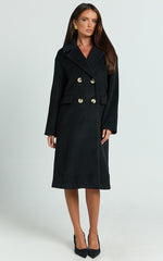 Libee Coat - Double Breasted Longline Coat in Black