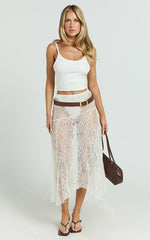 Lioness - In Bloom Lace Midi Skirt in Ivory