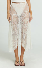 Lioness - In Bloom Lace Midi Skirt in Ivory