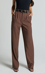 Lorcan Pants - High Waisted Tailored Pants in Chocolate