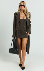 Lorena Top - Scoop Neck Button Through Tailored Top in Dark Brown