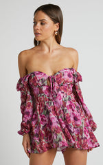 Lorie Playsuit - Long Sleeve Sweetheart Playsuit in Violette Blur Floral