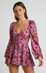 Lorie Playsuit - Long Sleeve Sweetheart Playsuit in Violette Blur Floral