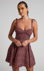 Lorreta Mini Dress - Tie Shoulder Sweetheart Dress in Pink Floral