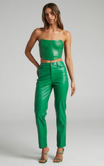 Dilyene Pants - Mid Waist Straight Leg Faux Leather Pants in Green