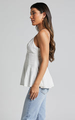 Louella Top - Strappy Panel Seam Peplum Cami in White