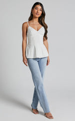 Louella Top - Strappy Panel Seam Peplum Cami in White