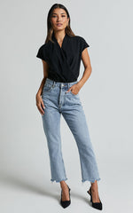 Lucianne Top - Short Sleeve Draped Top in Black
