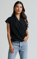 Lucianne Top - Short Sleeve Draped Top in Black