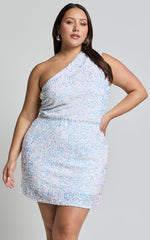 Lucy Mini Dress - One Shoulder Sequin Dress in White