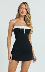Makenzie Mini Dress - Tie Front A Line Dress in Black
