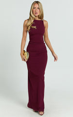 Marga Maxi Dress - High Neck Shoulder Detailing Dress in Wine