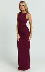 Marga Maxi Dress - High Neck Shoulder Detailing Dress in Wine