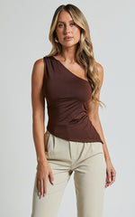 Maria Top - One Shoulder Asymmetrical Top in Chocolate