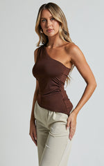 Maria Top - One Shoulder Asymmetrical Top in Chocolate