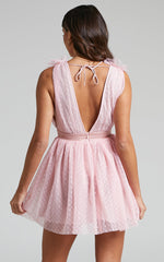 Mariabella Mini Dress - Tulle Plunge Dress in Pink