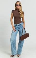 Melanie Bodysuit - Cap Sleeve High Neck Bodysuit in Chocolate