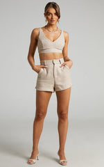 Melbourne Two Piece Set - Twill Two Piece Short Set in Stone