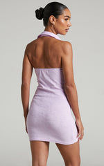 Miandy Mini Dress - Collared Terry Towelling Dress in Lilac