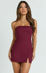 Mica Playsuit - Strapless Fitted Side Split Playsuit in Wine