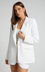 Michelle Blazer - Oversized Plunge Neck Button Up Blazer in White