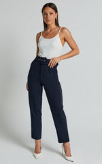Milica Trousers - Belted High Waisted Trousers in Navy