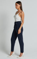 Milica Trousers - Belted High Waisted Trousers in Navy