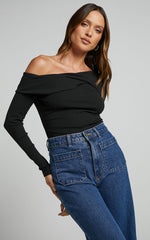 Misael Top - Asymmetrical Twist Front Jersey Top in Black