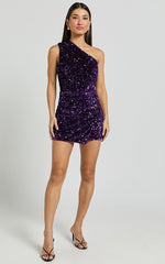 Molly Playsuit - Sequin One Shoulder Skort Playsuit in Purple