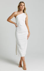 Monette Midi Dress - One Shoulder Straight Dress in White