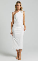 Monette Midi Dress - One Shoulder Straight Dress in White