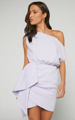 Niana Mini Dress - Drape One Shoulder Dress in Lilac