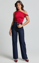 Nolan Jeans - High Rise Straight Leg Contrast Stitch Denim Jeans in Indigo