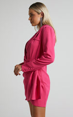 Noni Mini Dress - Blazer Wrap Dress in Hot Pink