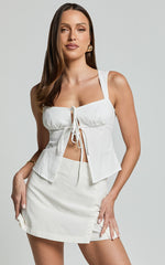 Odette Top - Square Neck Tie Front Top in White