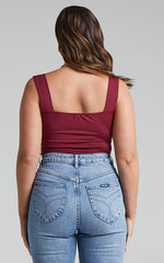 Off My Back Bodysuit - Square Neck Bodysuit in Wine