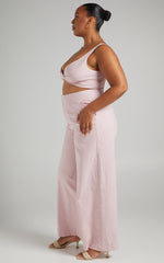 Kingston Two Piece Set - Twist Front Twill and Wide Leg Pants Set in Pink