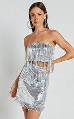 Paris Top - Sequin Fringe Bandeau Top in Silver