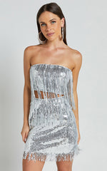 Paris Top - Sequin Fringe Bandeau Top in Silver