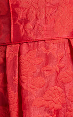 Philine Midi Dress - Jacquard Plunge Fit and Flare Dress in RED