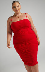 Coming For You Midi Dress - Mesh Dress in Red