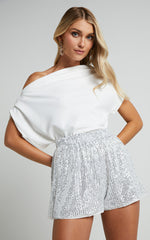 Jacquie Relaxed Shorts - Sequin Shorts in Silver